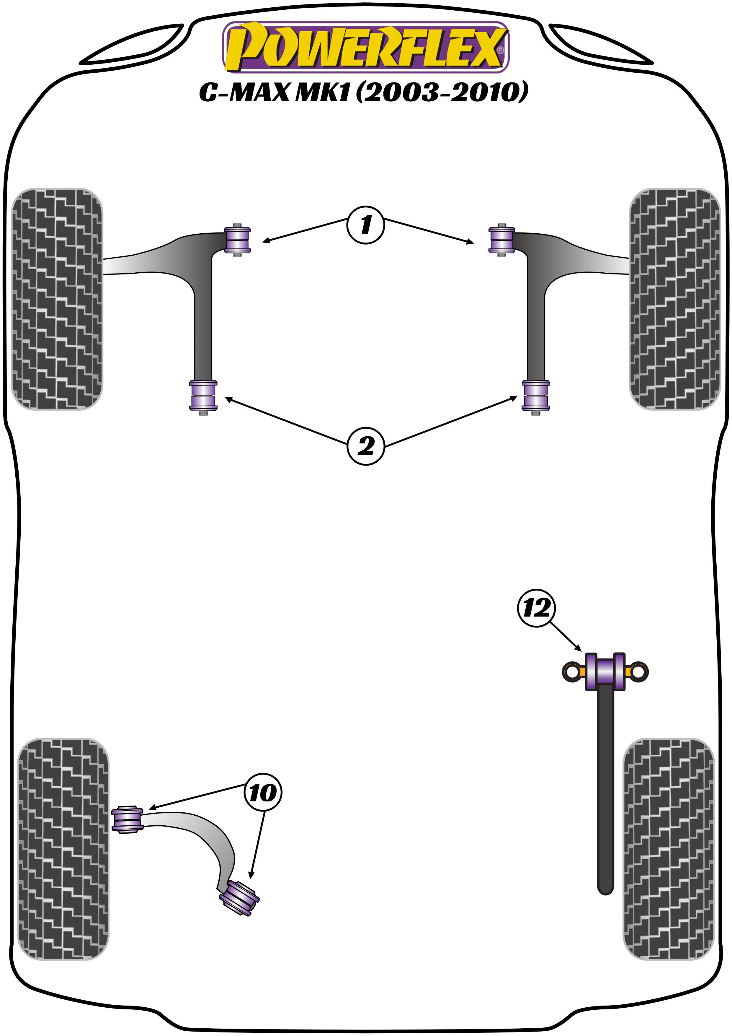 Achterste bovenste draagarm camber verstelbare bus C-Max Models, Focus Models, Kuga Models, Mazda 3, Mazda 5 CR19, C30, C70, S40, V40, V50, black