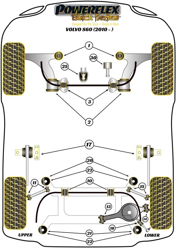 Rear Lower Arm Inner Bush S60 2WD, S60 AWD, S80, V60 inc R, V70, XC60, XC70 P3, road+black