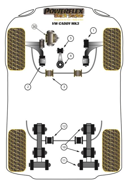 Montagebus stabilisatorstang achter 22 mm Caddy Models, straat