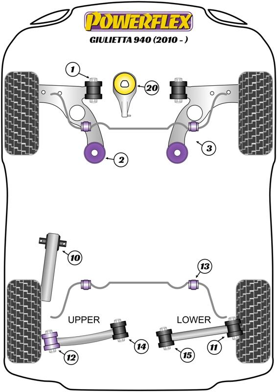 Front Wishbone Rear Bush Caster Offset Giulietta 940, black