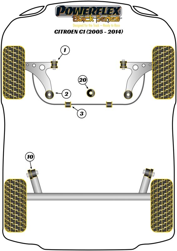 Front Wishbone Front Bush C1, C1, 107, 108, Aygo, Aygo, WiLL Cypha (2002 - 2005), WiLL Vi, Yaris Verso, Yaris/Vitz Mk1, black