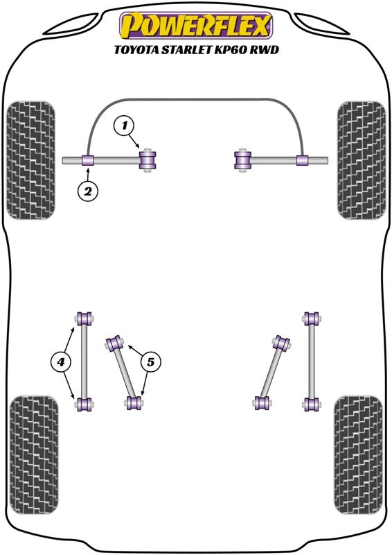 Front Control Arm to Roll Bar Bush Starlet KP60 Series, black