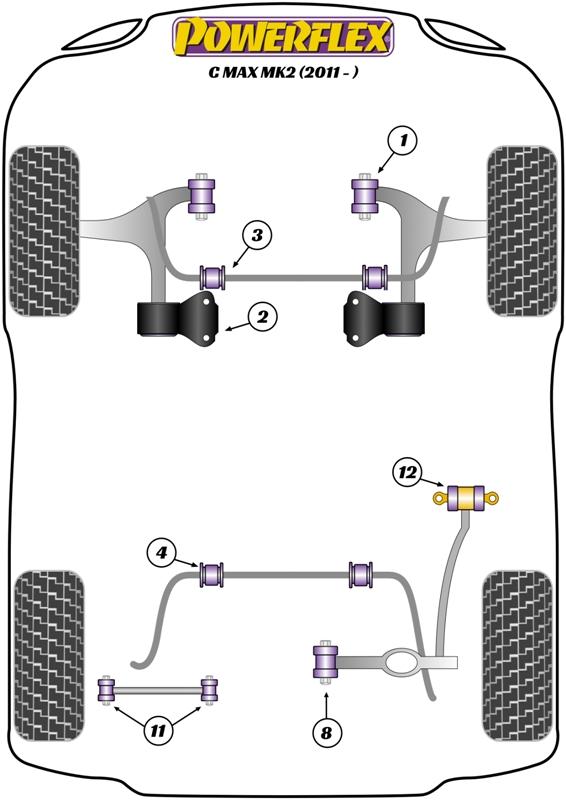 Voorste draagarm Voorste bus Camber verstelbare 14 mm bout C-Max Models, Focus Models, Kuga Models, Transit, Mazda 3, Mazda 5 CR19, C30, C70, S40, V40, V50, black