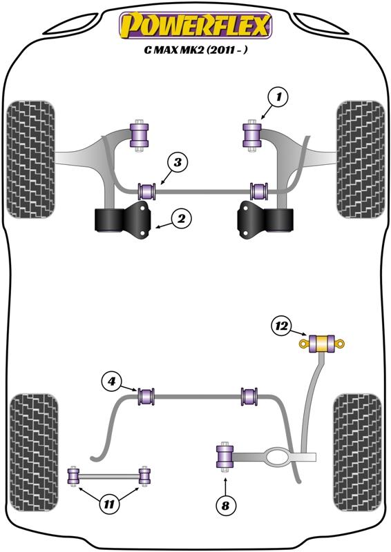 Lower Torque Mount Bracket & Bush, Track Use C-Max Models, Focus Models, Kuga Models, Transit, Mazda 3, C30, C70, S40, V50, black