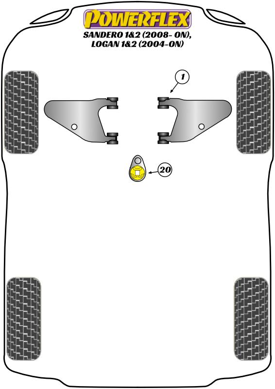 Onderste inzetstuk voor motorsteun Logan I & II (2004 - ON), Sandero I & II inc Stepway (2008 - ON), Clio Models, Kangoo Models, Megane Models, Scenic Models, black