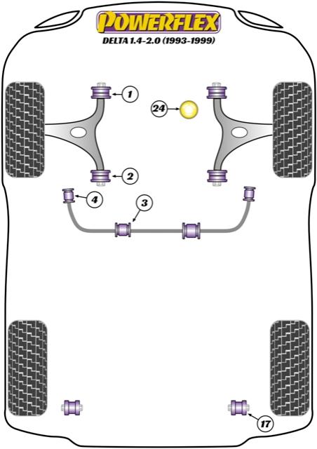 Achterste stabilisatorstang, buitenste bus Delta 1.4-2.0, Delta 1600 GT & HF Turbo 2WD, Delta HF Integrale inc Evo, black