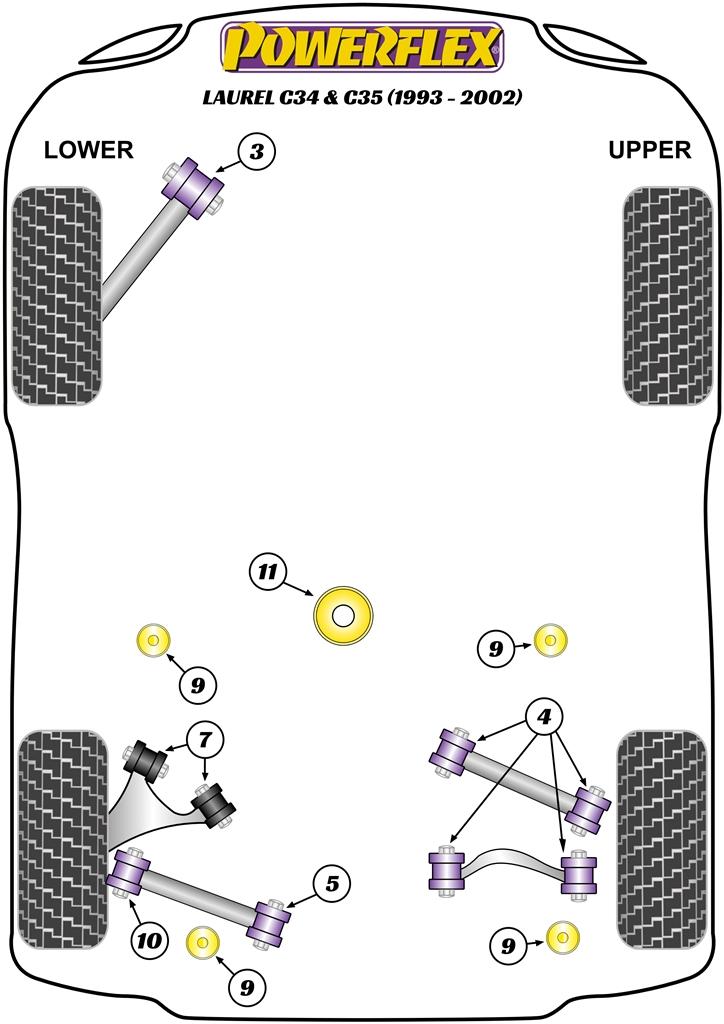 Achterste spoorverbinding buitenste bus Laurel C34 & C35, SILVIA 200SX - S13, S14, & S15, Skyline, Stagea WC34, black