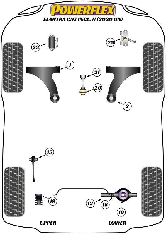 Rear Upper and Lower Spring Isolator Pads Elantra Models, black