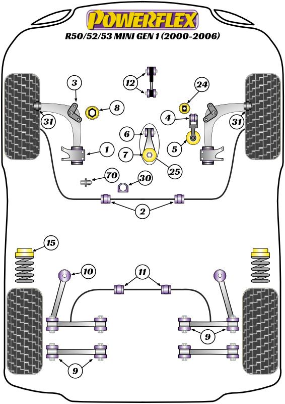 Rear Trailing Arm Front Bush 60mm R50/52/53 Gen 1, R55 Clubman Gen 1, R56/57 Gen 2, R58 Coupe, R59 Roadster, R60 Countryman Gen 1, R61 Paceman, road