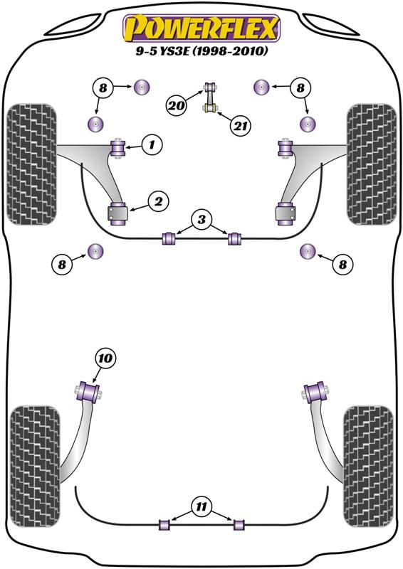 Montagebus voorste subframe 9-5 YS3E, straat