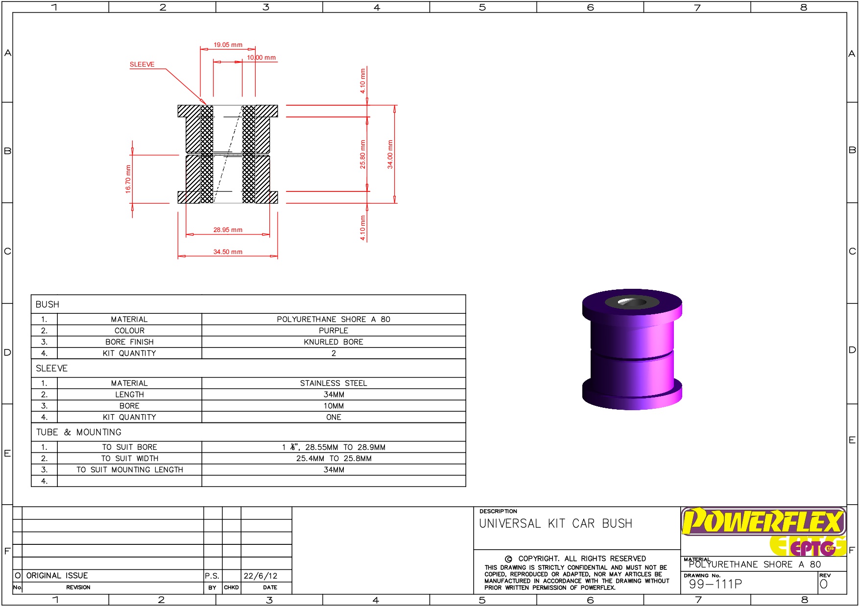Universal Kit Car Bush Kit Car Range, Top Hat Bushes, road