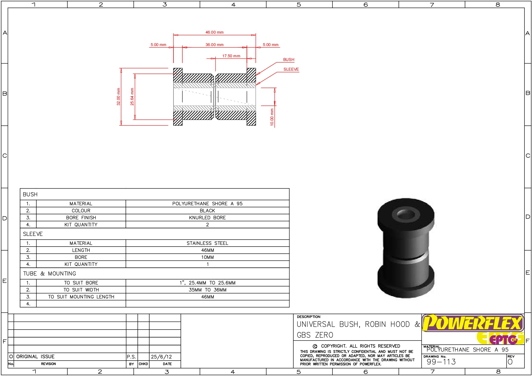Universal Kit Car Bush For Robin Hood Kit Car Range, Top Hat Bushes, road