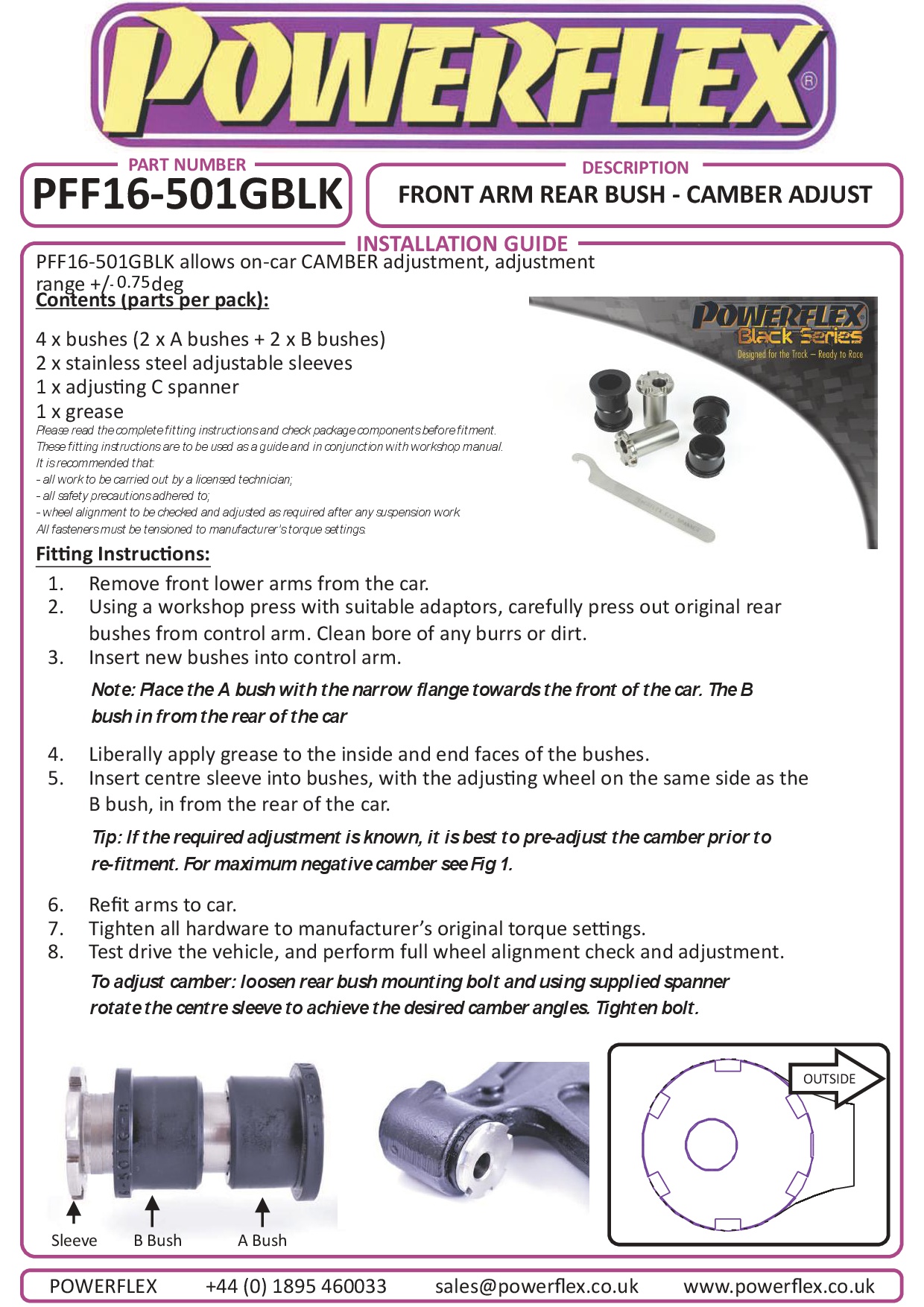 Front Arm Front Bush, Camber Adjust 500 Models, Panda, KA Models, black