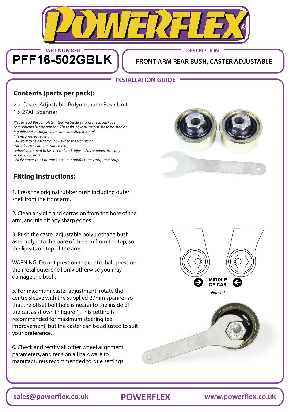 Front Arm Rear Bush Anti-Lift & Caster Adjust 500 Models, Panda, KA Models, black