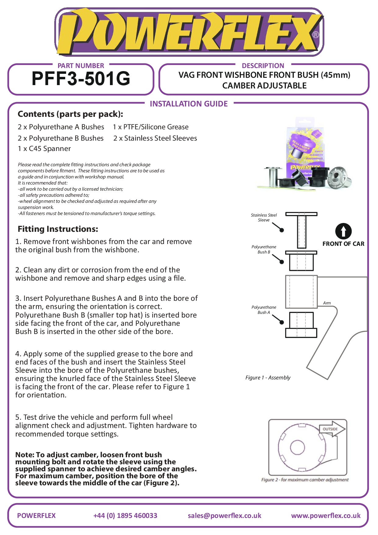 Voorste draagarm (gegoten) Voorbus 45 mm camber verstelbaar A3 / S3 / RS3, TT Models, Leon Models, Golf, straat