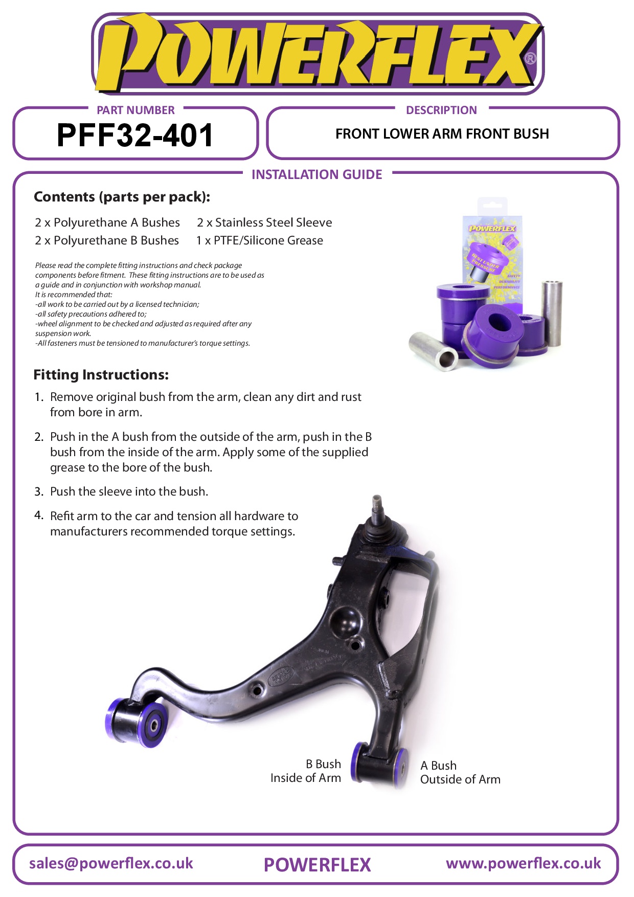 Voorste onderarm voorste bus Discovery, Range Rover inc Sport, Evoque & Classic, straat