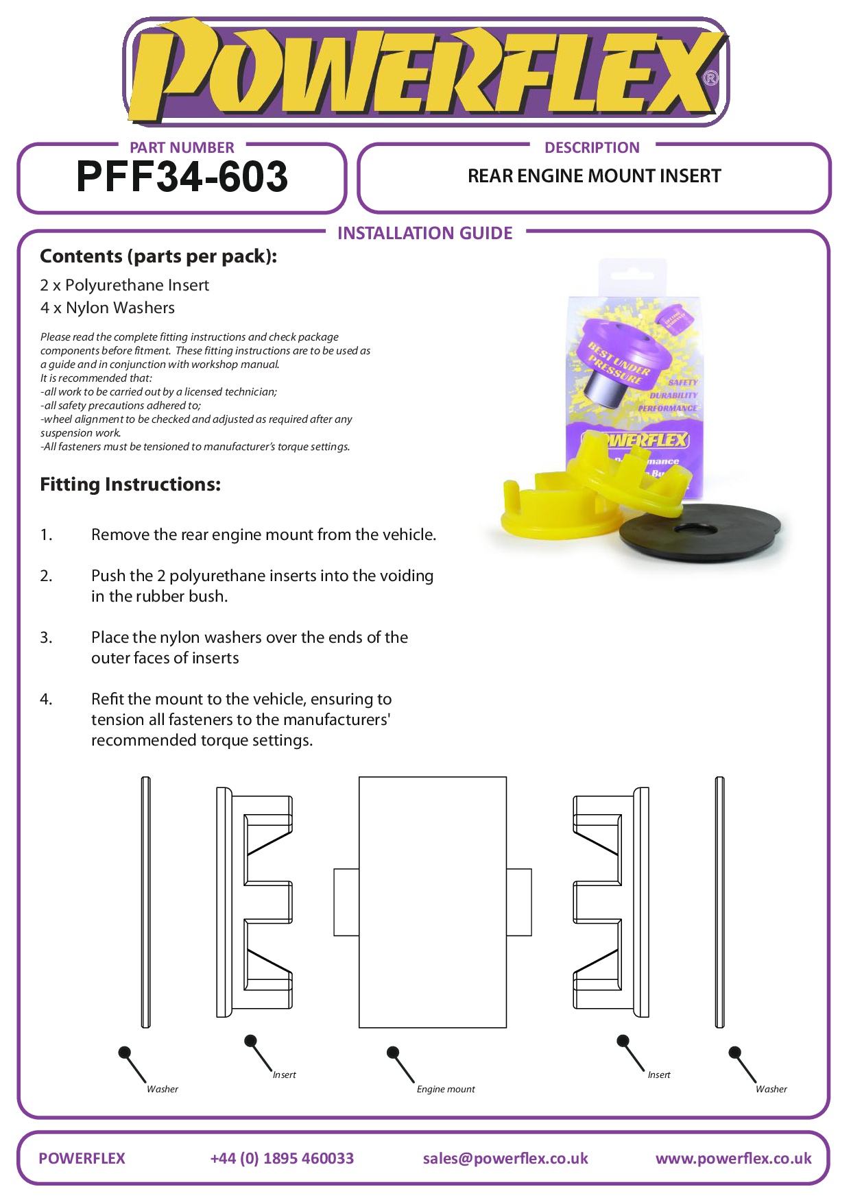Inzetstuk voor motorsteun vooraan Elise, Exige, MR2 Models, straat