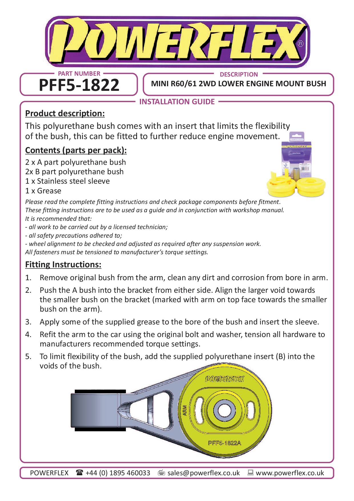 Lower Engine Mount Large Bush R60 Countryman Gen 1, R61 Paceman, road