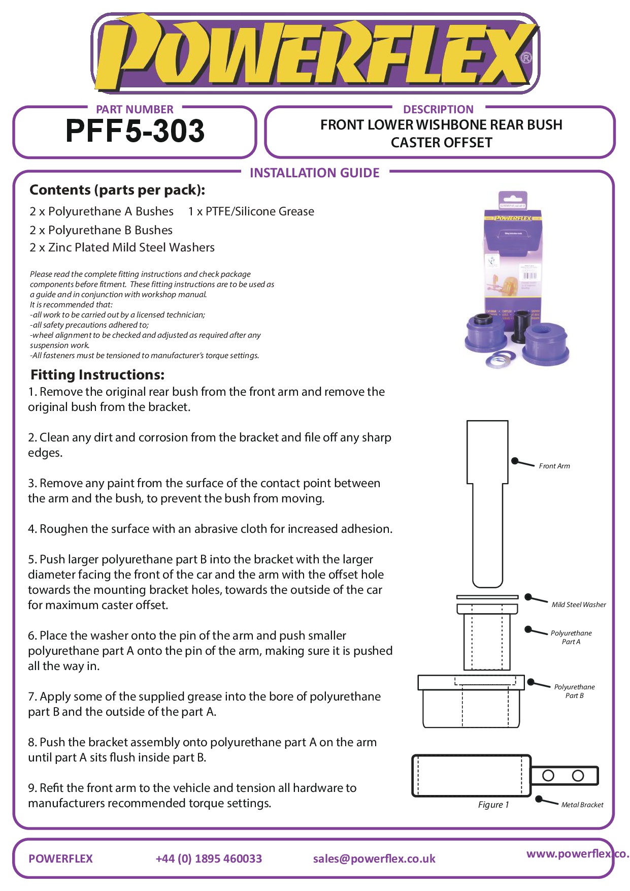 Front Lower Wishbone Rear Bush Caster Offset 3 Series, Z Series, heritage