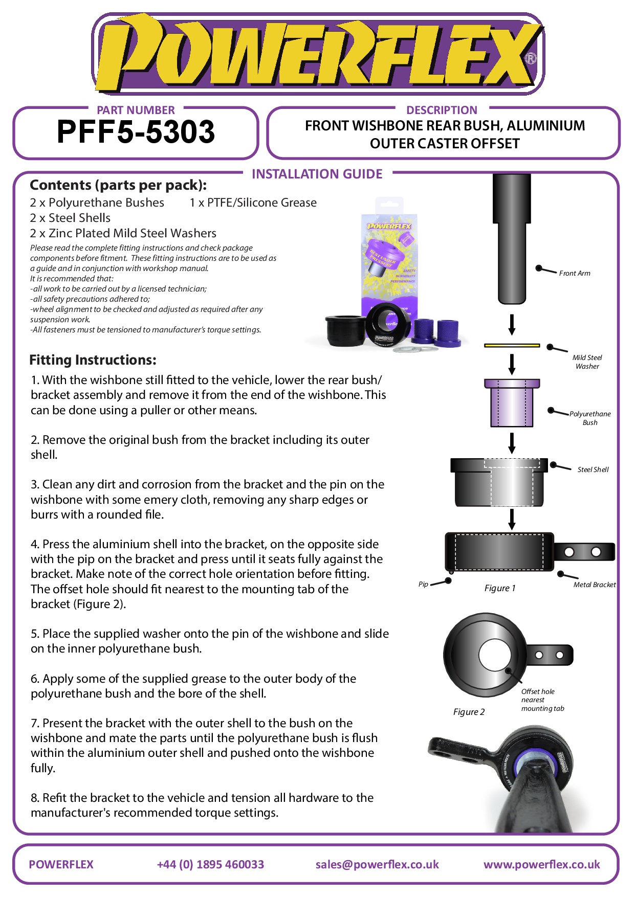 Front Wishbone Rear Bush, Aluminium Outer Caster Offset 3 Series, Z Series, road