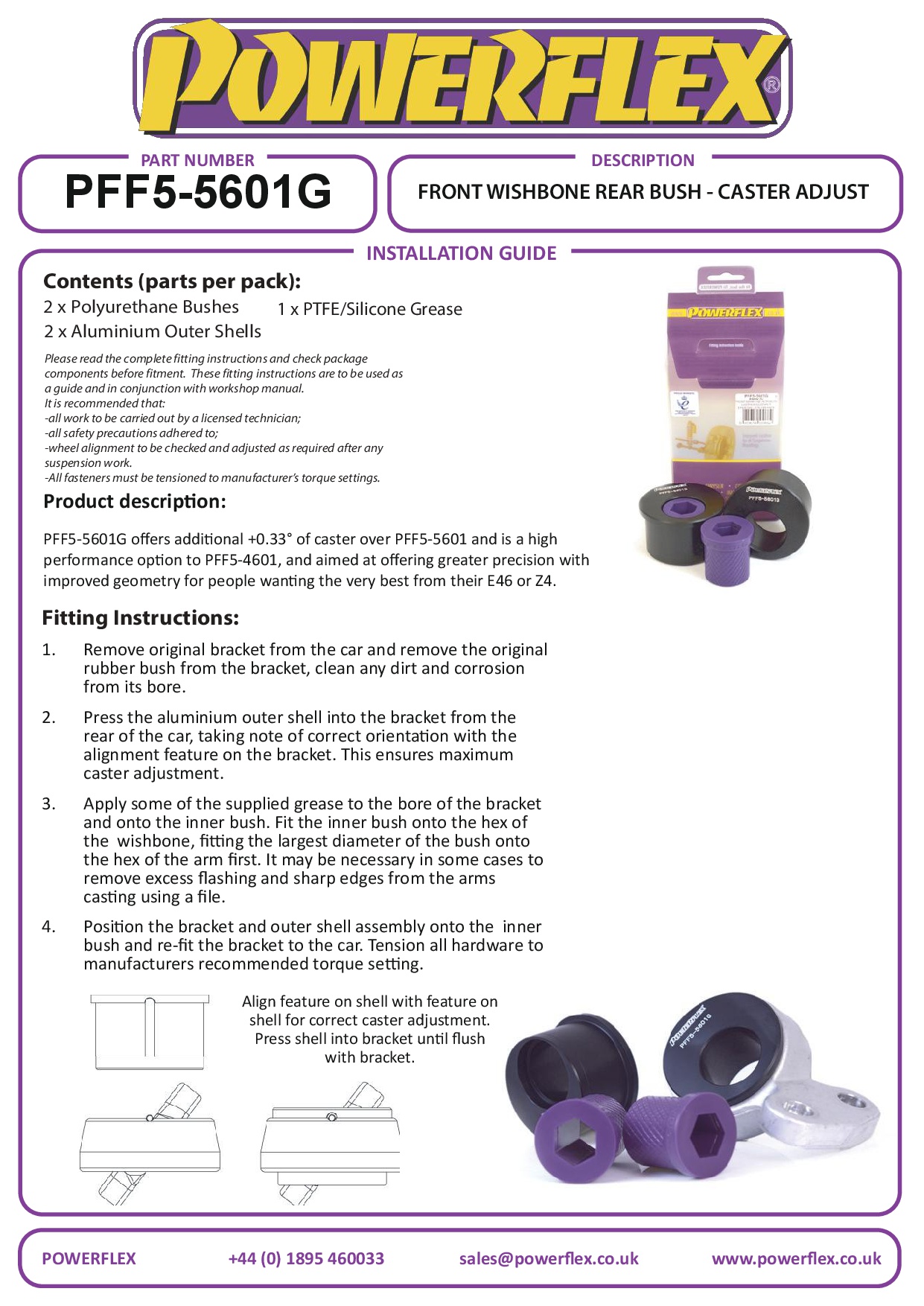 Front Wishbone Rear Bush, Caster Offset 3 Series, Z Series, black