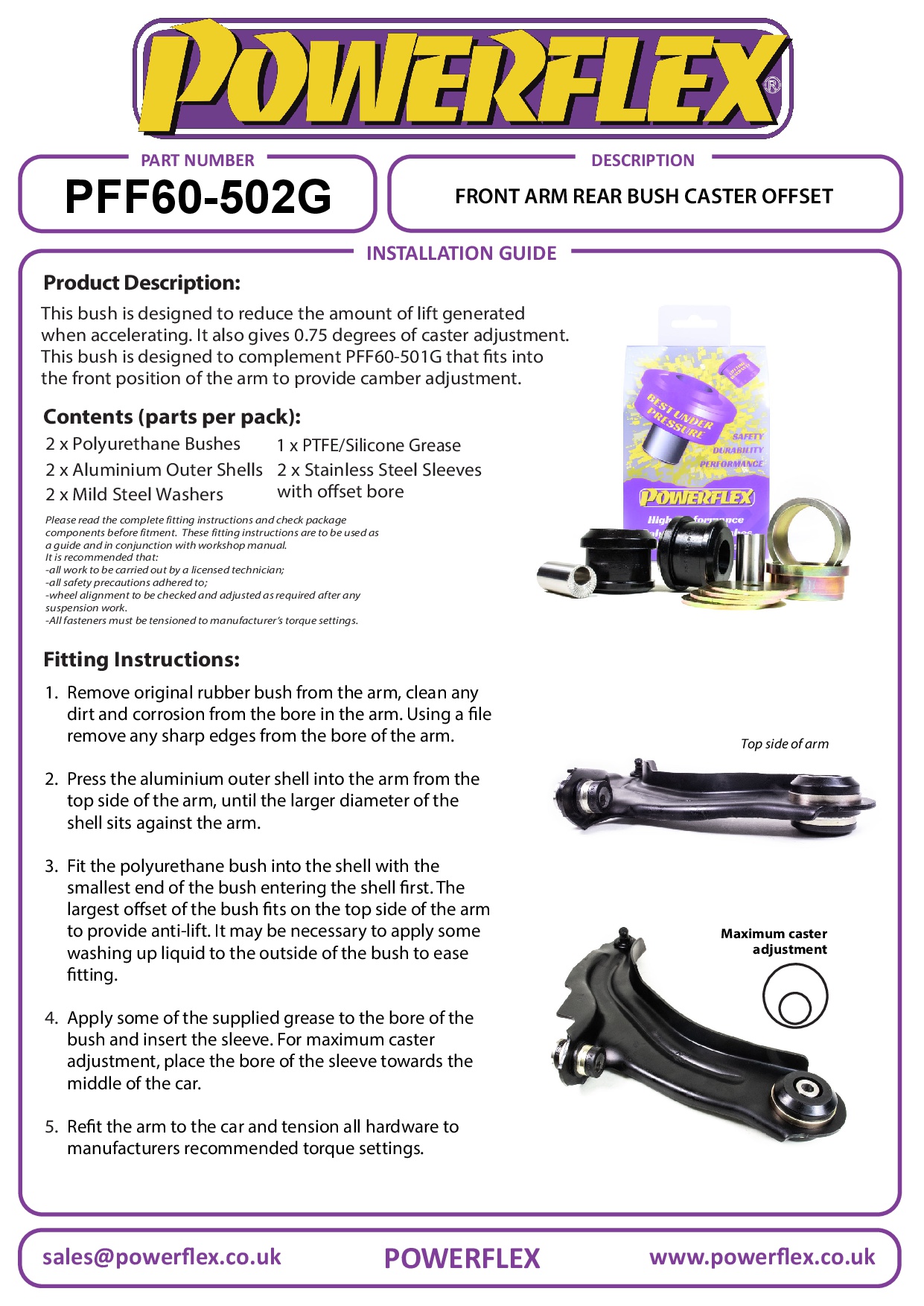 Front Arm Rear Bush Caster Offset Megane Models, Scenic Models, black