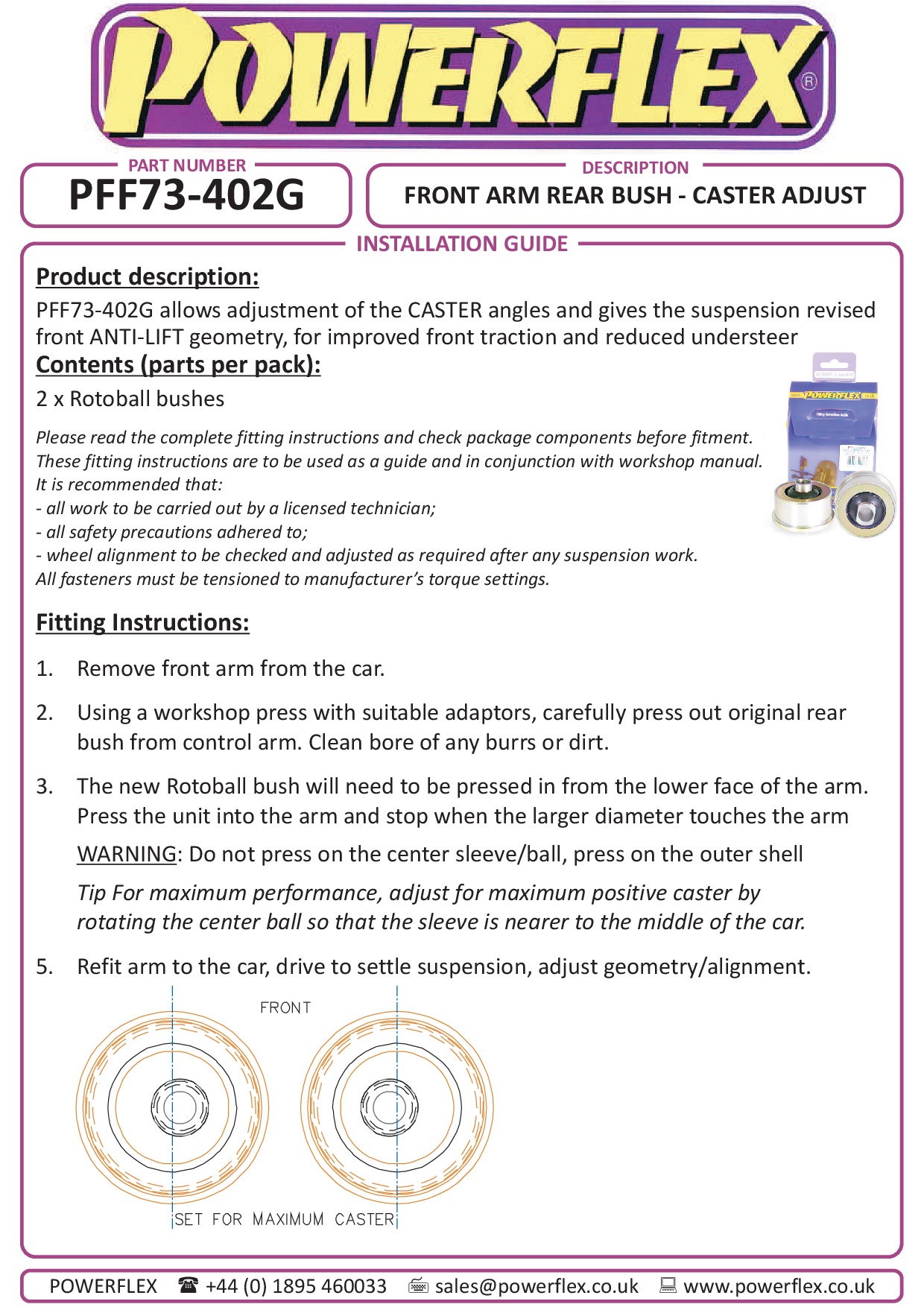 Front Arm Rear Bush, Caster Adjustable Swift Sport MK3, black
