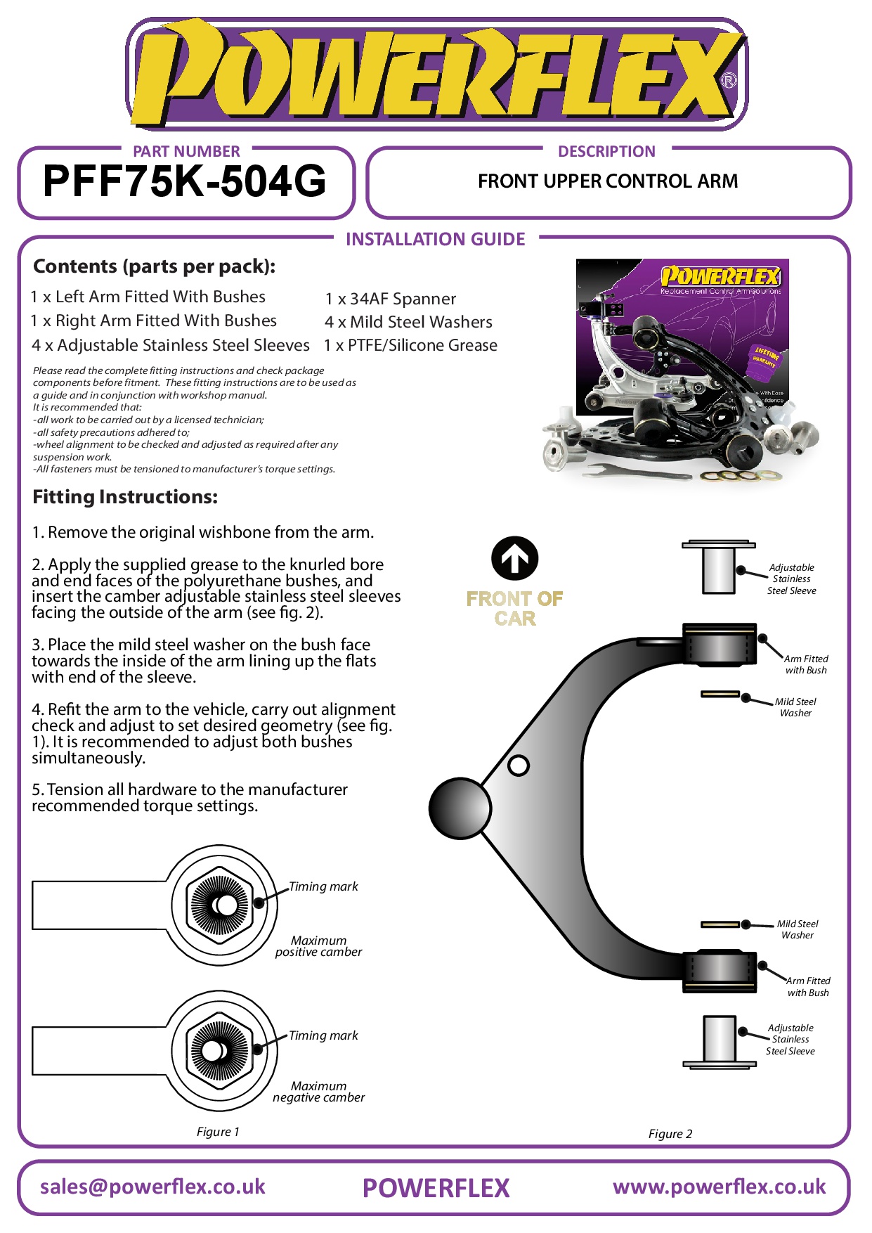 Voorste bovenste draagarm incl. bushkit Camber verstelbaar Model S, straat