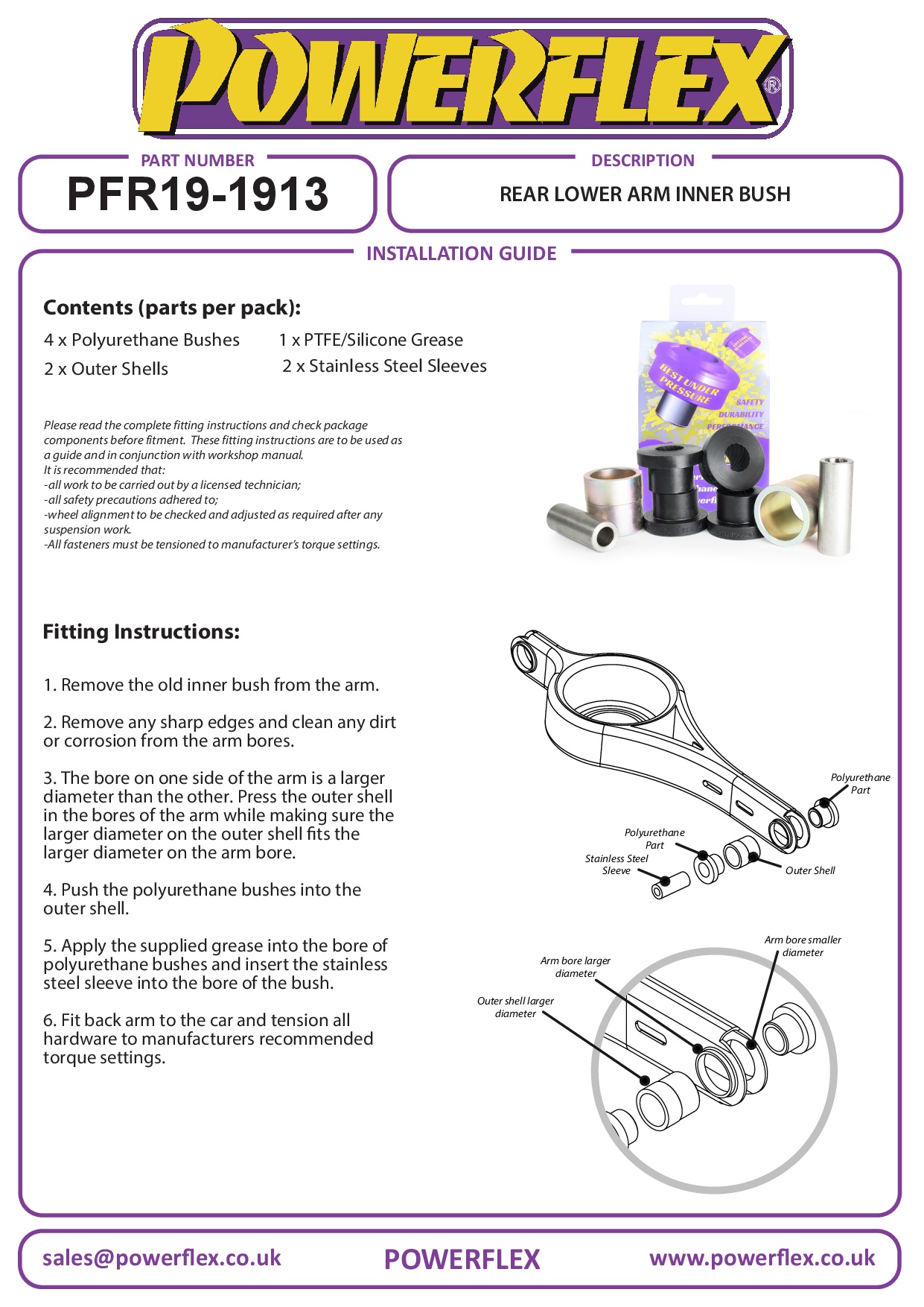Binnenbus van de achterste onderarm Mondeo Models, S-Max Models, S60 2WD, S60 AWD, S80, V60 inc R, V70, XC60, XC70 P3, black