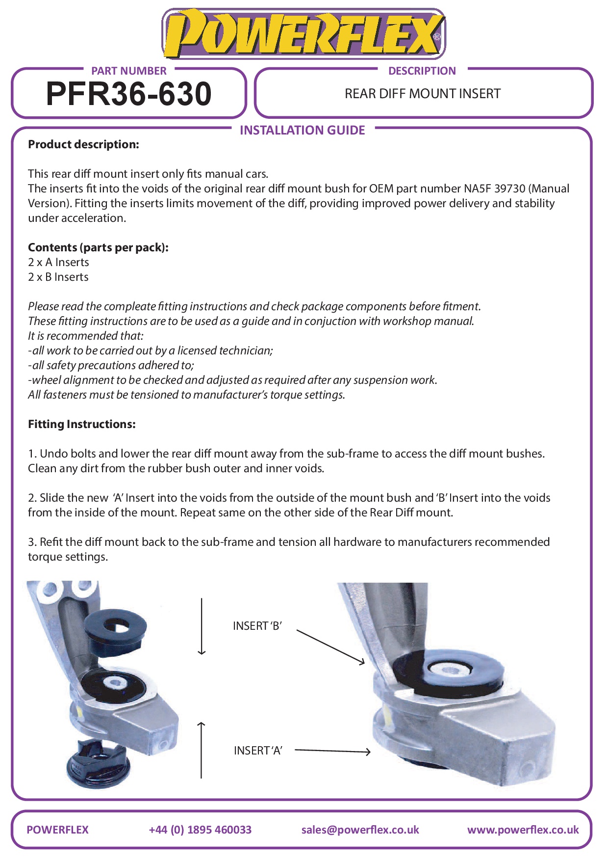 Achterste diff-montage inzetstuk 124 Spider incl. Abarth, MX-5, Miata, Eunos, straat