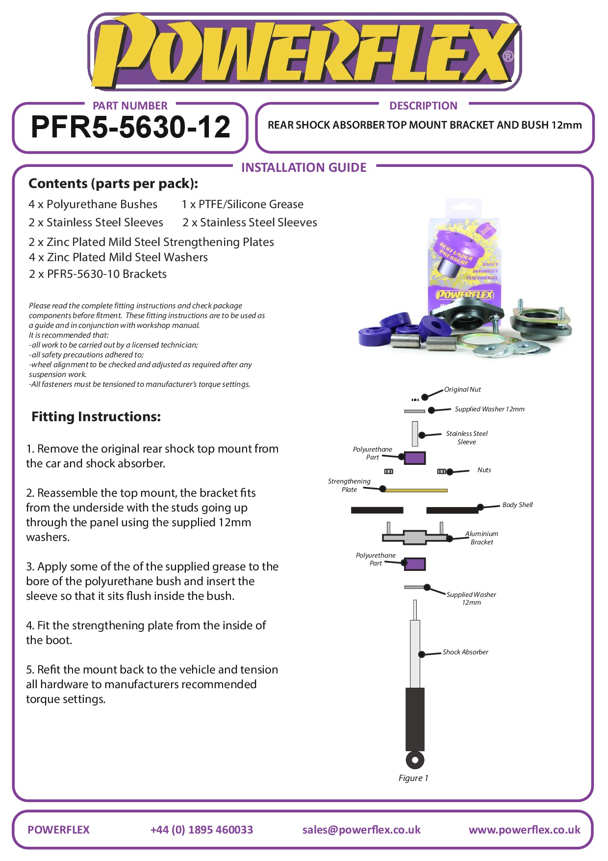 Rear Shock Top Mount Bracket and Bush 12mm 3 Series, Z Series, black