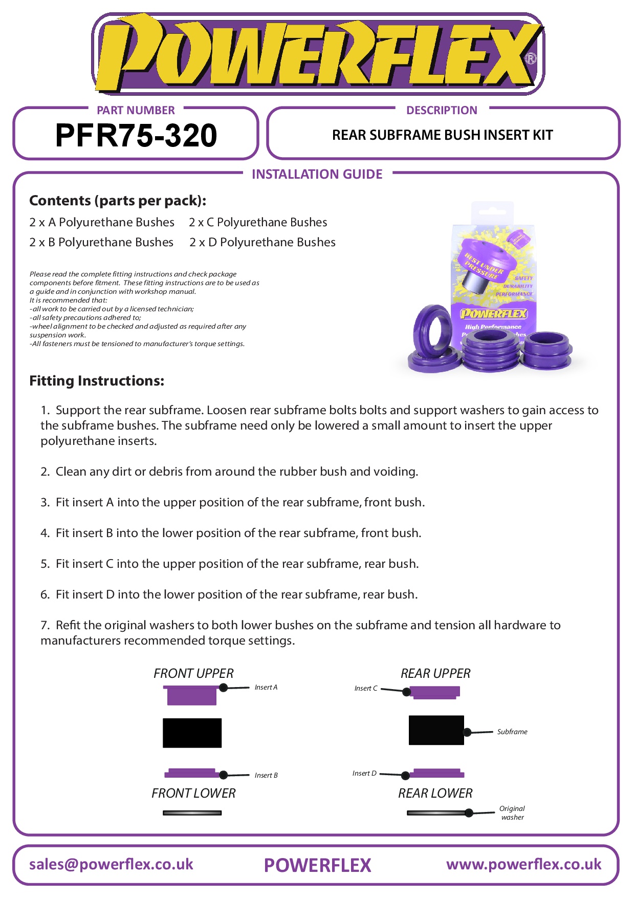 Rear Subframe Bush Insert Kit Model 3, road