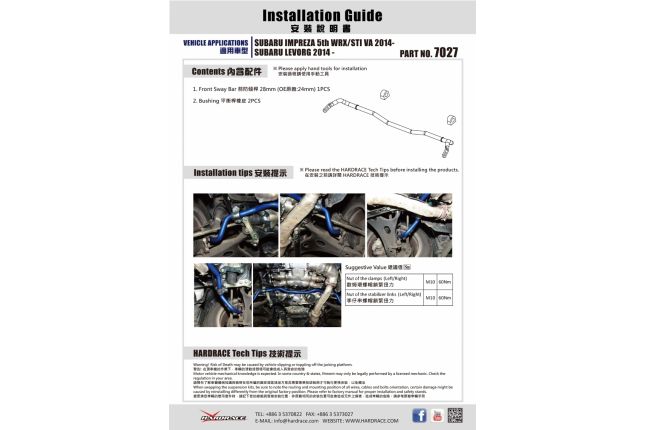 Subaru Impreza VA 14- STI 28mmvoor stabilisatorstang 3PCS / SET