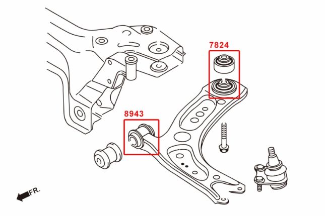 VW Golf MK7 13- / AUDI A3 13- / 13- SKODA OCTAVIAFornt ONDERSTE draagarm bus(hard rubber) 2PCS / SET