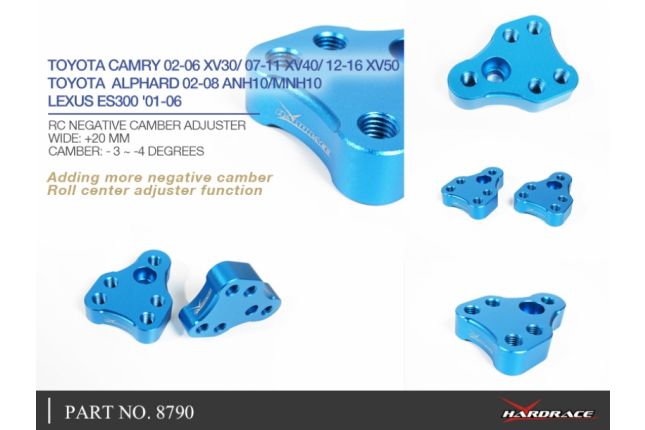 Toyota Camry 02-06 XV30 / 07-11 XV40 / 12-16 XV50 / Alphard 02-08 ANH10 / MNH10 / Lexus ES300 '01 -06 RC negatief camber ADJSUTER + 20MM / camber -3 ~ -4 GRADEN 2PCS / SET