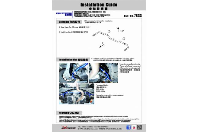 TIGUAN 09-13 AWD, PASSAT 05-10 MK6 AWD,R32 AWD 04-09, 10-13 AWD R32, A3 05-12 MK2 AWDADJ. achter stabilisatorstang 25,4 3PCS / SET