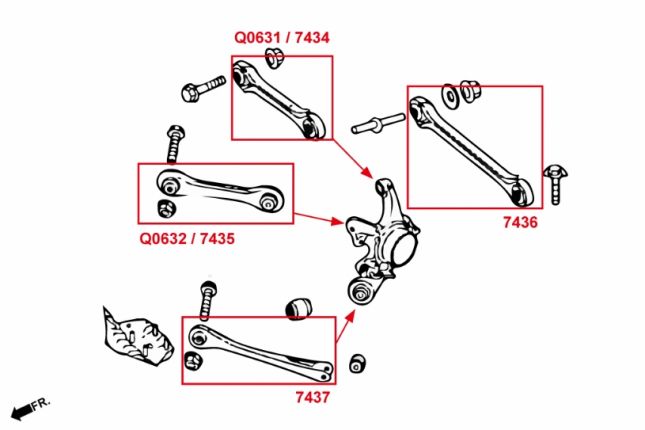 Adjustable guide arm rear F20-F36 hard rubber