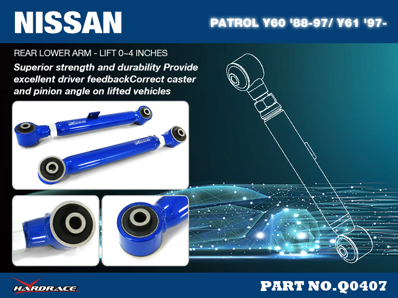 Nissan Patrol Y60 '88 -97 / Y61 '97 - achter boven draagarm - LIFT 0 ~ 4inches (hard rubber) - 2PCS / SET