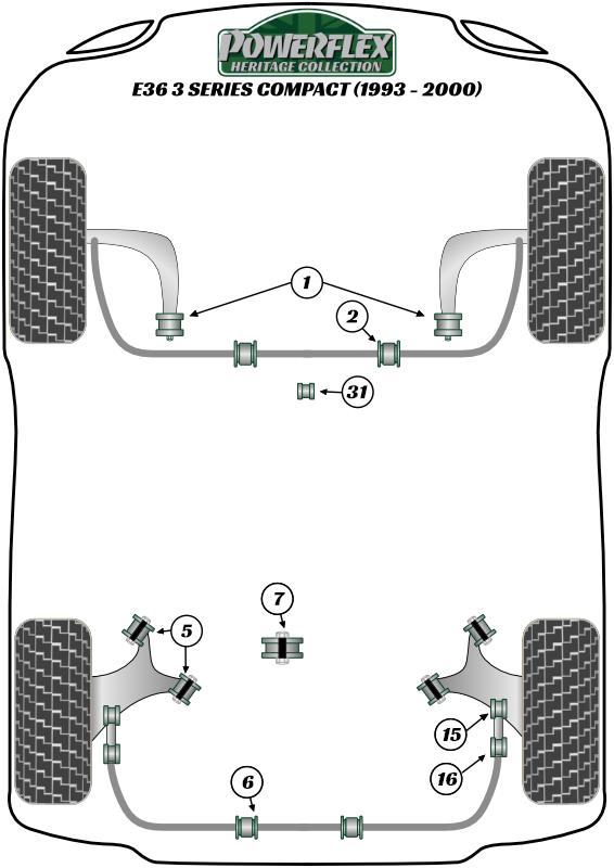 Montagebus stabilisatorstang achter 16 mm 3 Series, 6 Series, Z Series, straat