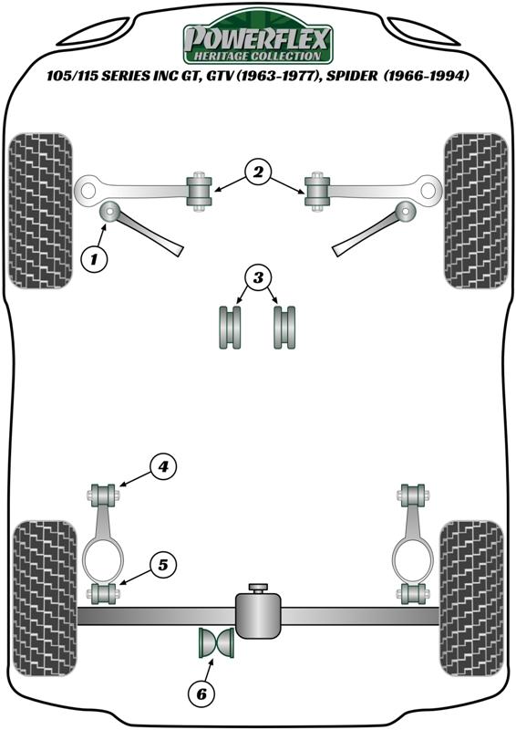 Rear T-Bar to Diff Mounting Bush 105/115 Guilia, GT, GTA, GTV, 105/115 Spider all series, heritage