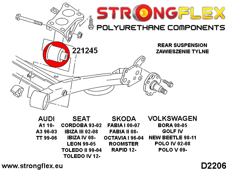 221245B: Rear subframe bush 72mm