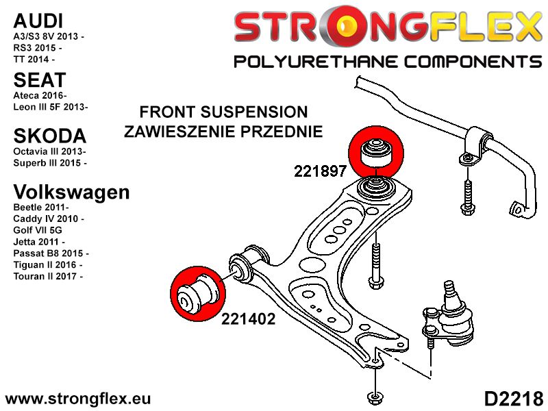 221897A: Front lower arm - rear bush 65mm SPORT