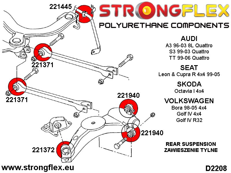 226129A: Rear suspension bush kit SPORT