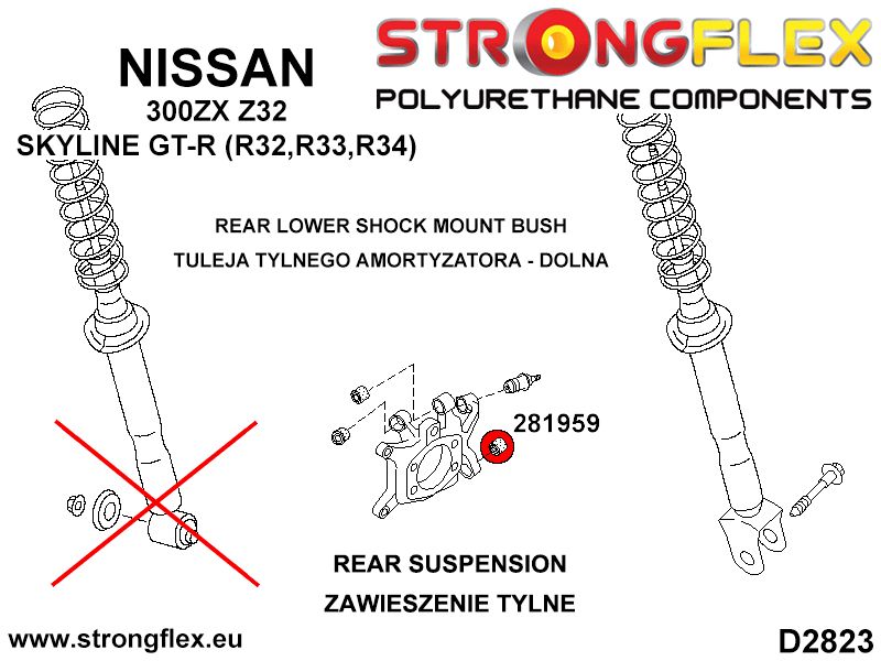 281959A: Rear lower shock mount bush 45mm SPORT