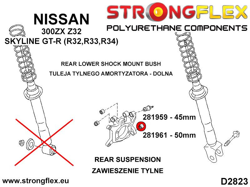 2819561A: Rear lower shock mount bush 50mm SPORT