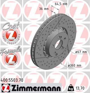Zimmermann brake disc Formula Z front axle AMG E,C,CLS-CLASS x211 x212 x218 x204 x209 AMG GT (C190) GT S (190.378) , AMG GT (C190) GT (190.377)
