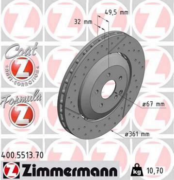 Zimmermann brake disc Formula Z front axle CLK Cabriolet (A209) CLK 63 AMG (209.477) , CLK (C209) 63 AMG (209.377) , CLK (C209) 63 AMG (209.377)