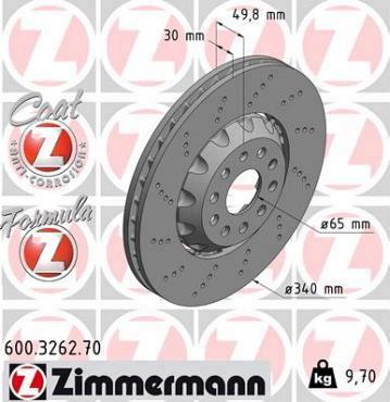 Zimmermann brake disc Formula Z front axle A3 S3 1.2-2.0 (TDI+TSI) Sportback, Quattro, Limousine, Cabriolet VW Golf IIV R