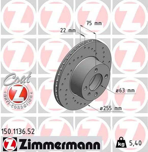 Front perforated brake discs Zimmermann E21