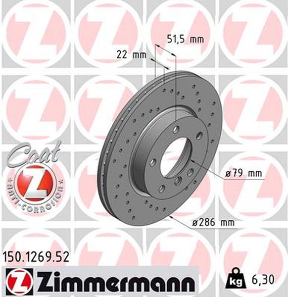 Voorzijde geperforeerde remschijven Zimmermann E36/E46